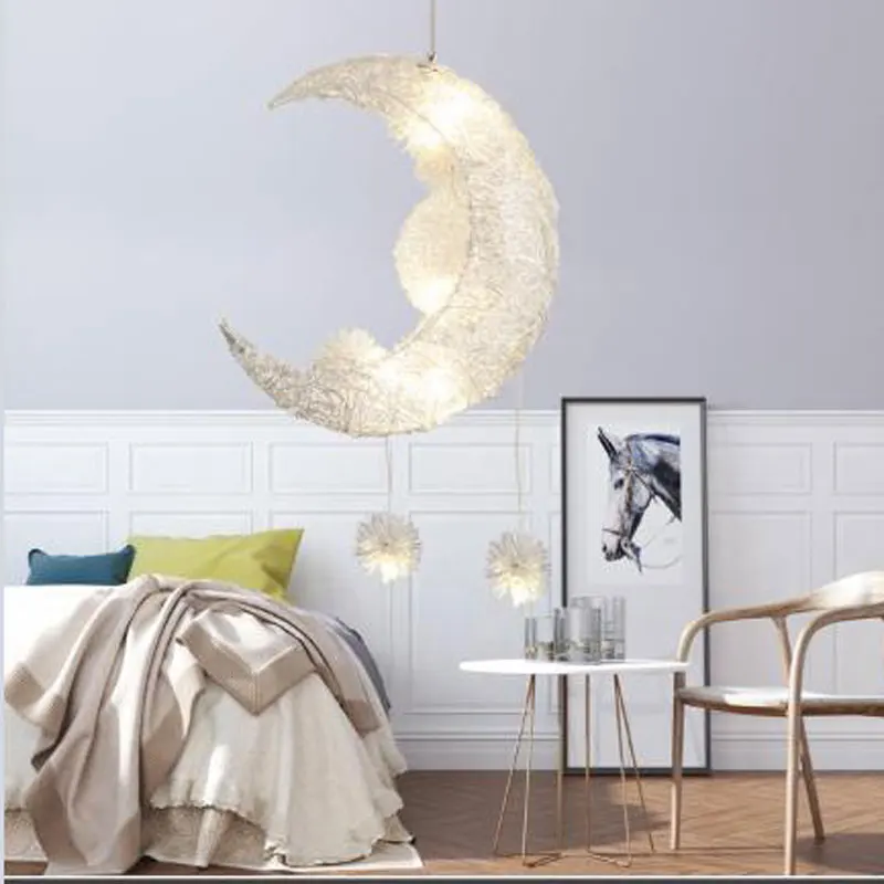 Современные подвесные потолочные лампы луна звезда люстра детская спальня