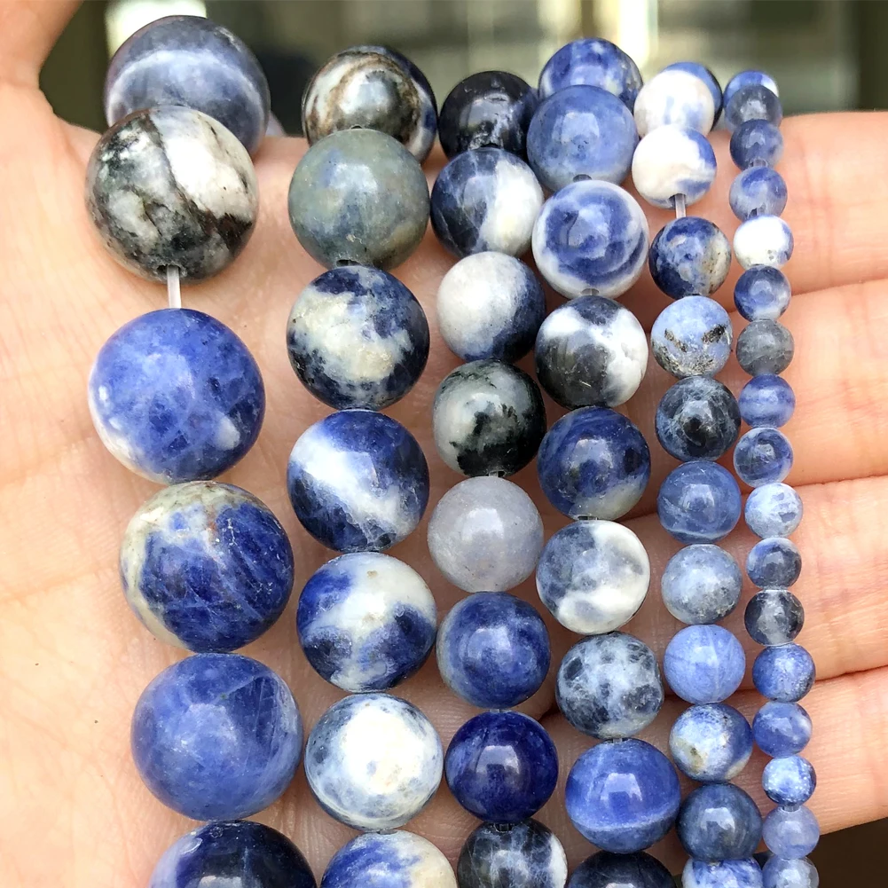 

Smooth Blue Sodalite Round Spacer Beads Natural Stone Beads for Needlework DIY Jewelry Making Handmade Bracelet Necklace 15''