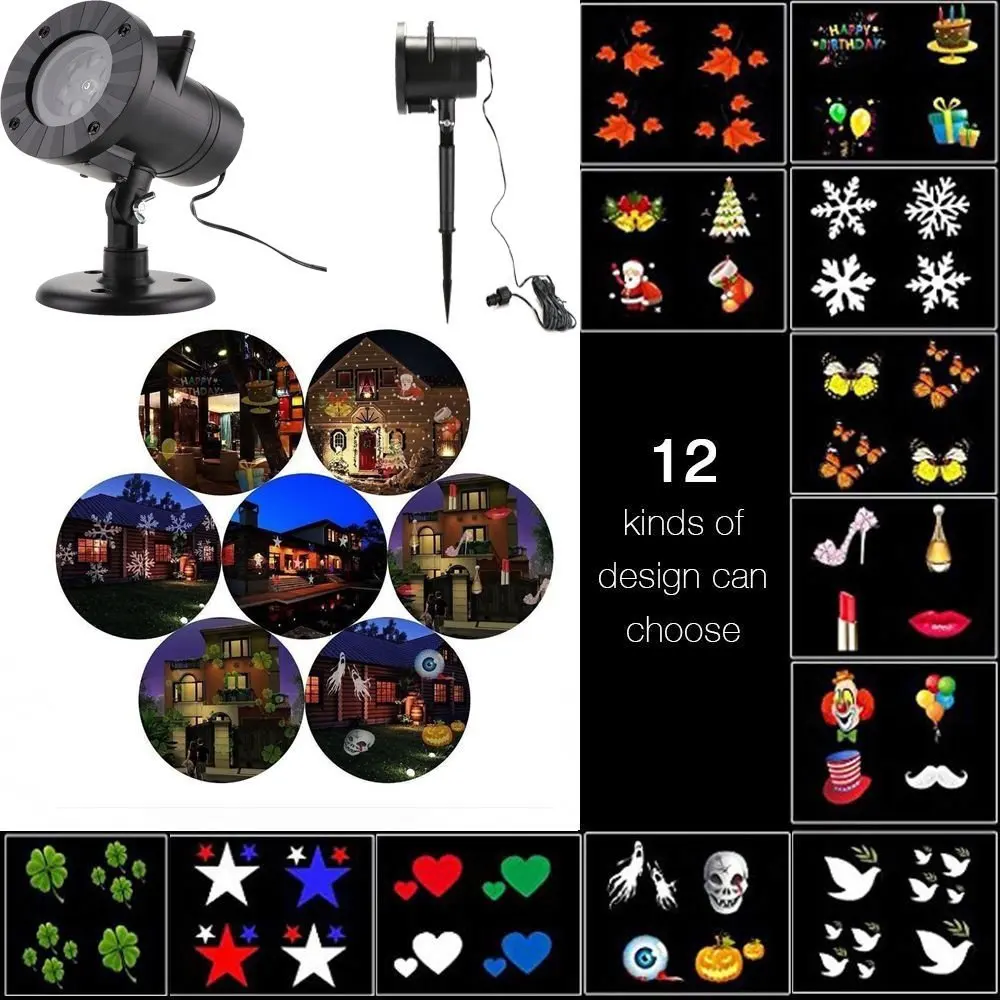 12 узоров RGB прожектор Наружное водонепроницаемое светодиодное рождественское освещение проекция лужайка лампа волна воды проектор Хэллоуин Декор