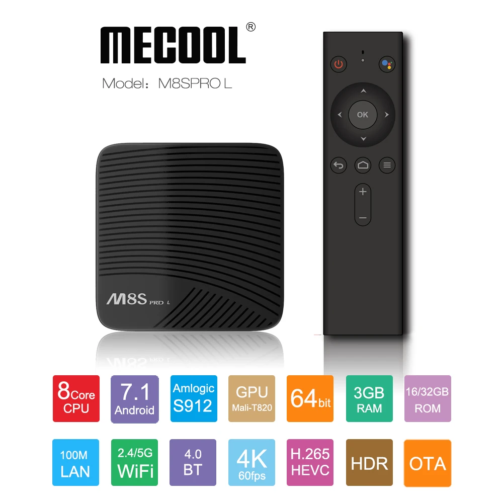 MECOOL M8S PRO L Android 7,1 Amlogic S912 tv Box 3 Гб 16 Гб/32 ГБ rom Голосовое управление HD 4K Smart tv Box 2,4G 5G WiFi медиаплеер