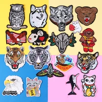 cartoon koala tiger sheep and wolf eagle shark bear patches iron on embroidery applique kawaii cat clothes badges