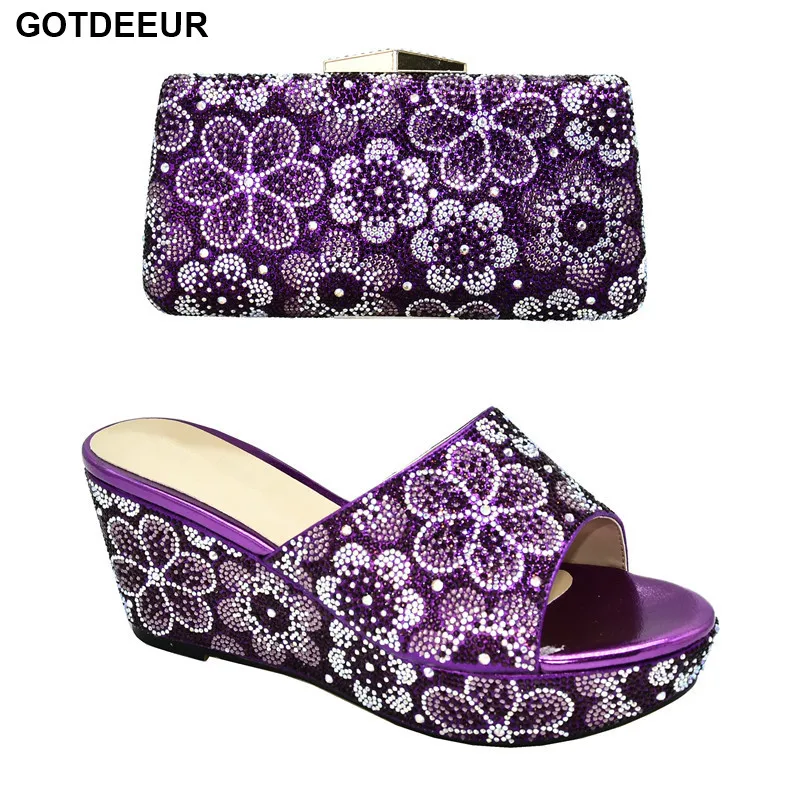 

Latest African Shoe and Bag Set Decorated with Rhinestone 2020 Sexy Platform Pumps Italian Shoes with Matching Bags High Quality