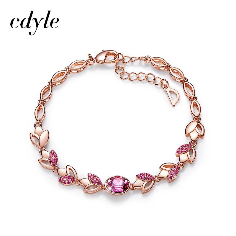 Cdyle браслеты из розового золота, украшенные кристаллами Swarovski, браслеты для женщин, модные ювелирные изделия, элегантные браслеты с подвесками - Окраска металла: Pink