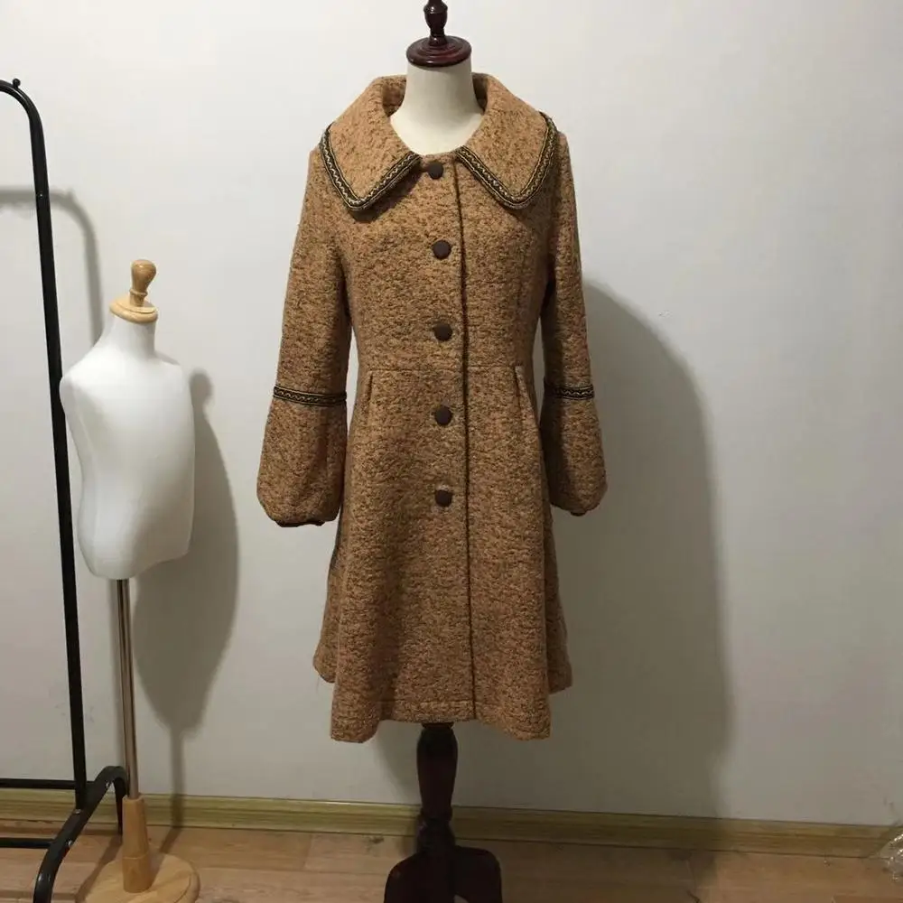 Женское однобортное шерстяное пальто плотное теплое винтажное с длинным рукавом