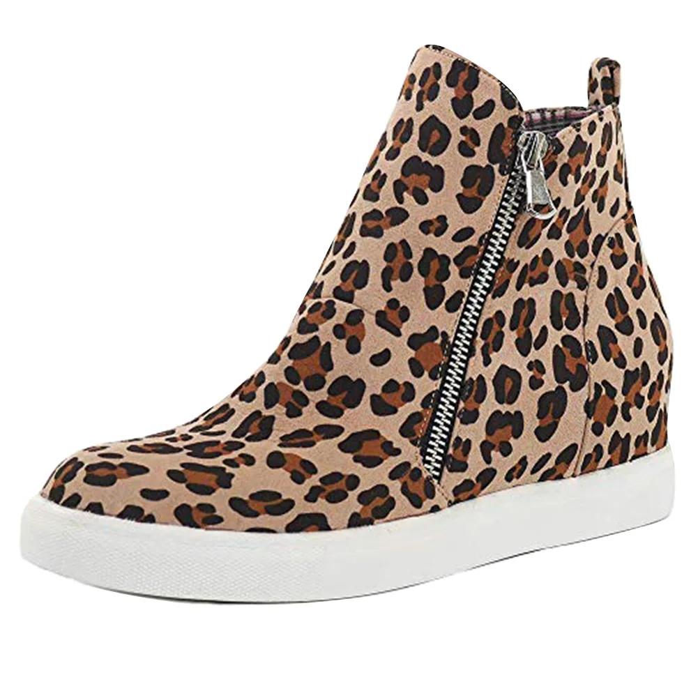 

Women Platform Wedges Sneakers Side Zipper Fashion Ankle Boots Casual Shoes -OPK