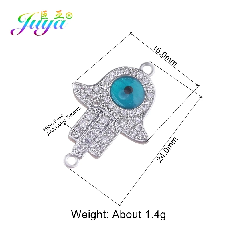 White Gold Juya DIY Браслеты Аксессуары микро проложить циркон золото/серебро Хамса Фатима Шарм Разъемы для Needlwork ювелирных изделий - Цвет: White Gold