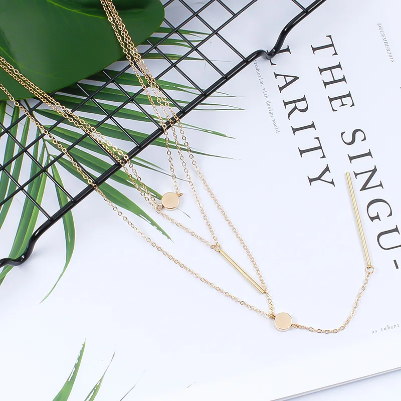 New Metal Stick Long Chain Choker Necklace Pendant Women Small Dot Gold Silver Exquisite Multi-layer Jewelry | Украшения и