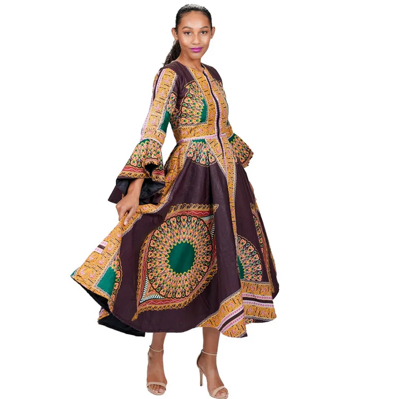 

African Dubai Ankara Turkish Bazin Middle Eastern Women Print Retro Dress Fashion Casual Kanga Dresses Riche Bohemian Clothing