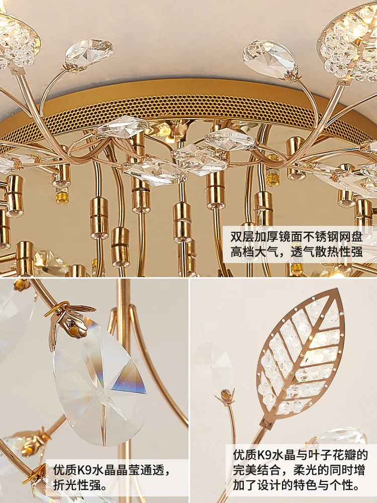 Art deco Led crystal ceiling light for Dining room Surface lighting gold Crystal fixtures leaf lamp G4 led luminaria | Лампы и