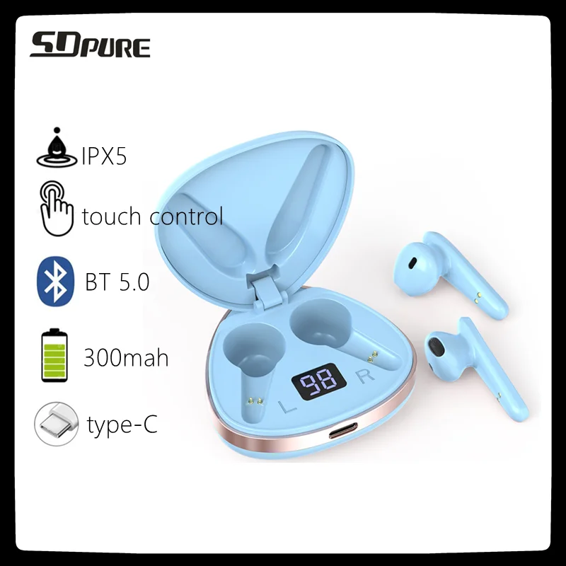Беспроводные наушники SDpure newTWS корпус bluetooth 5 0 вкладыши типа C водонепроницаемые