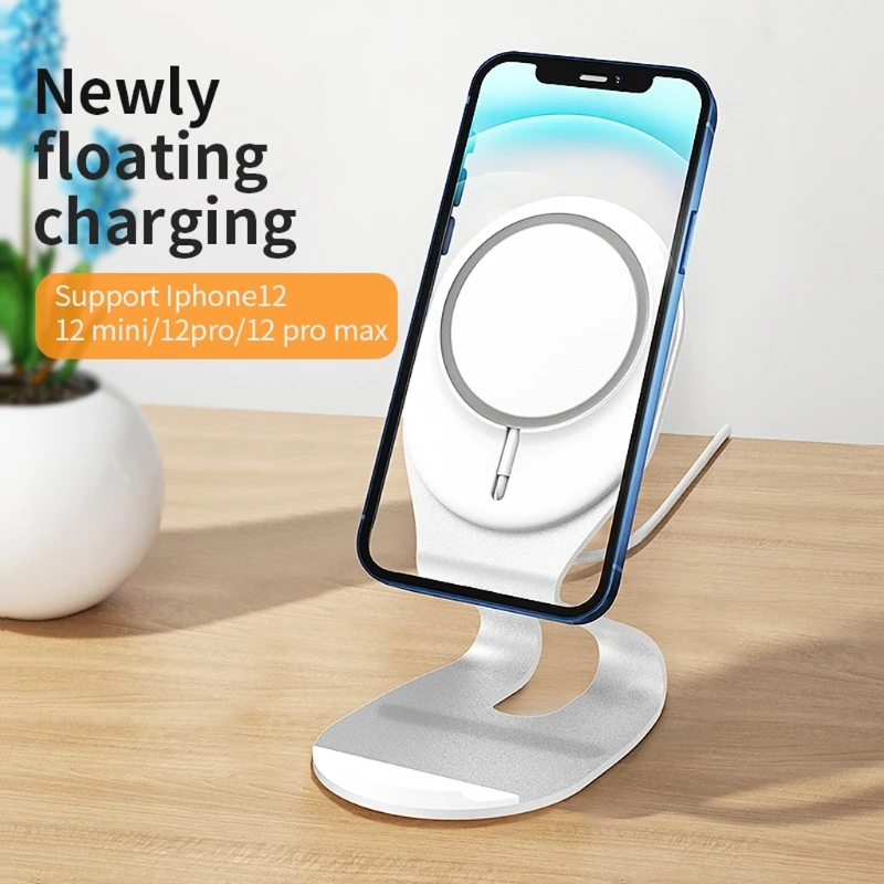 

Non-Slip Phone Holder Stand For Magsafe Mobile Wireless Charger Holder Dock For iPhone 12ProMax/12 Mini Aluminum Desktop Bracket
