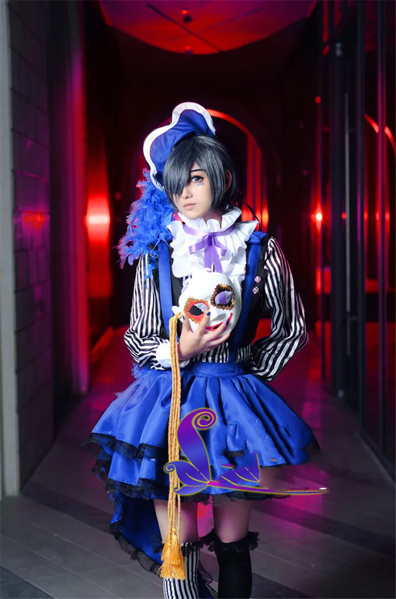 

Anime Kuroshitsuji Book of Circus ciel phantomhive Black Butler Cosplay Costume Vest+T-shirt+Pant+Hat