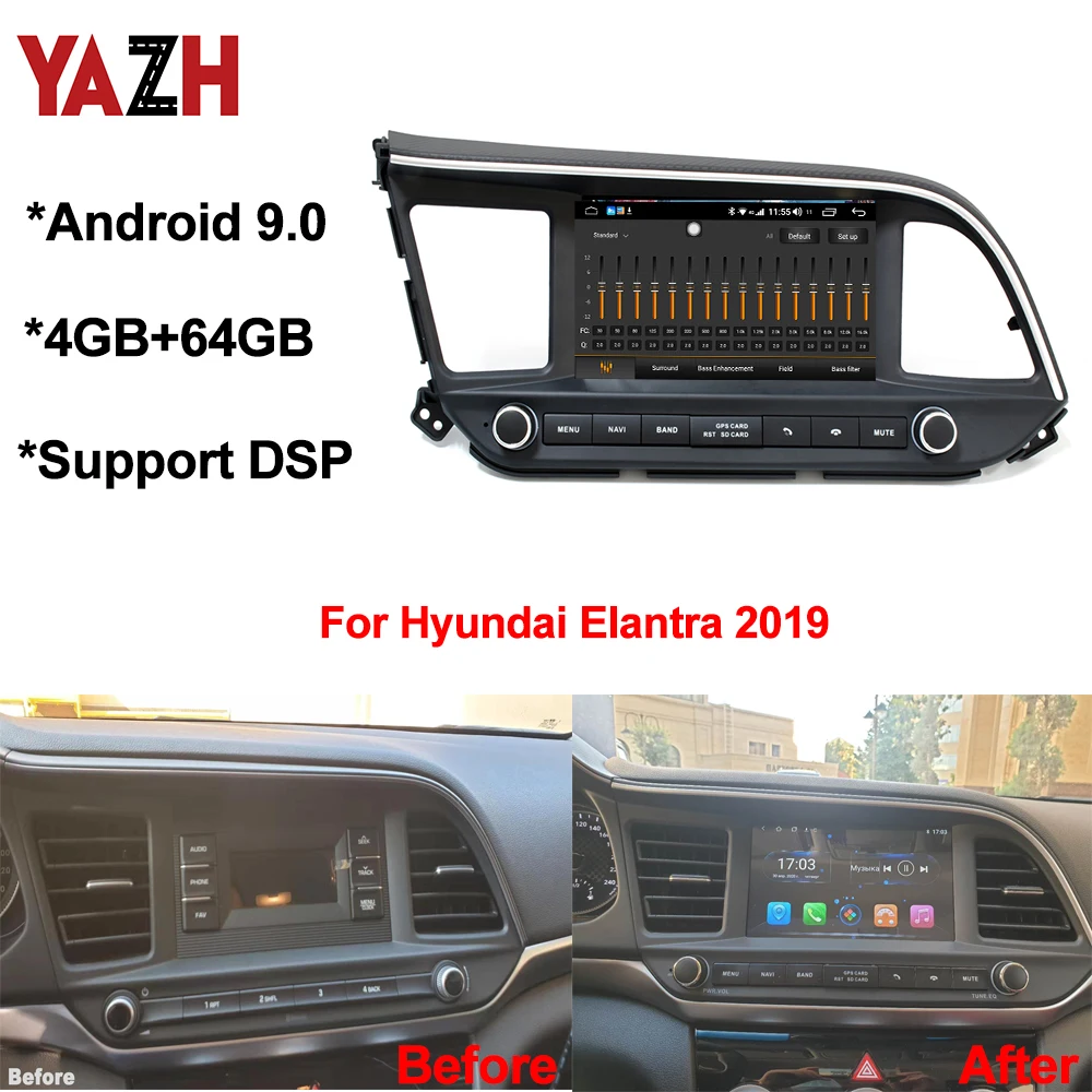 Автомобильный Головной блок YAZH 4 + 64 ГБ Android 9 0 для Hyundai Elantra 2019 GPS навигация