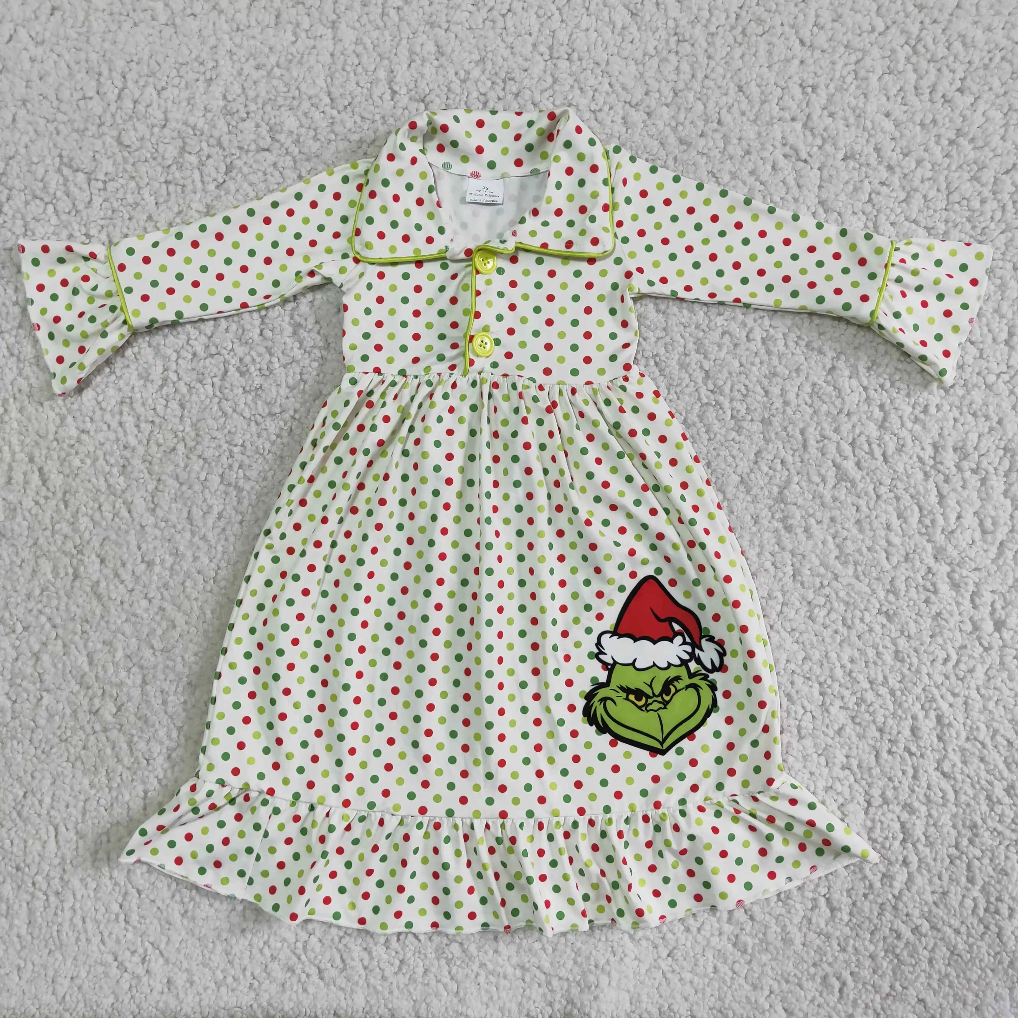 

Toddler baby kids girl Christmas cartoon character gown dress colorful polka dot dress girl party birthday gift winter dress
