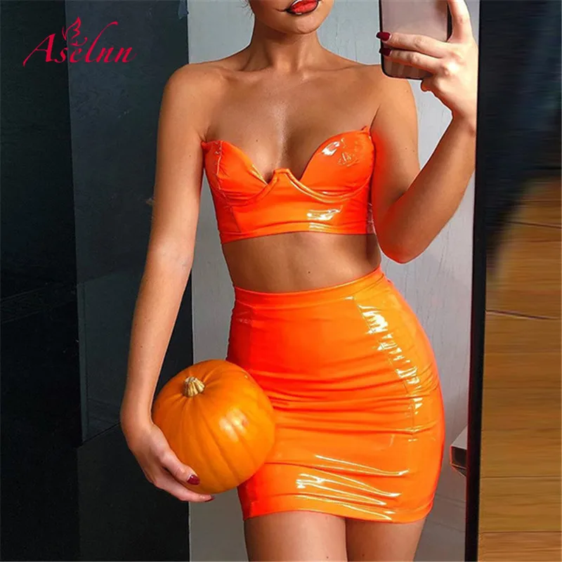 Aselnn искусственная кожа сексуальный комплект из двух предметов женские
