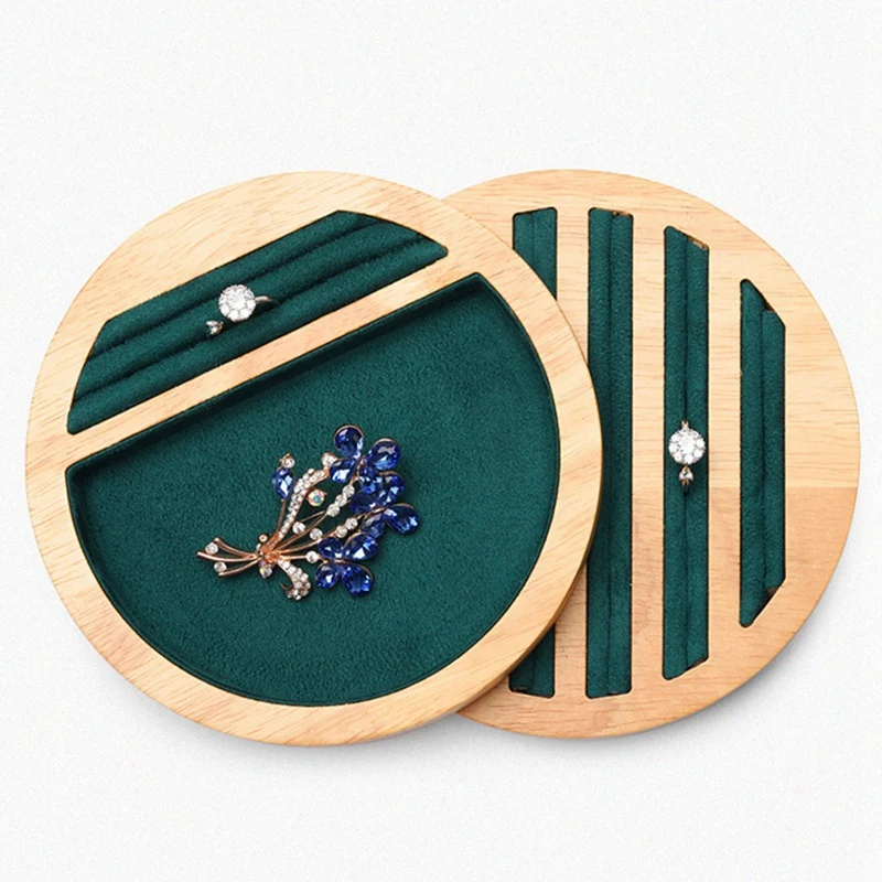 

2 Pcs Jewelry Accessories: 1 Pcs Wooden Round Rings Display Tray & 1 Pcs Removable Bracelets and Watch Storage Racks