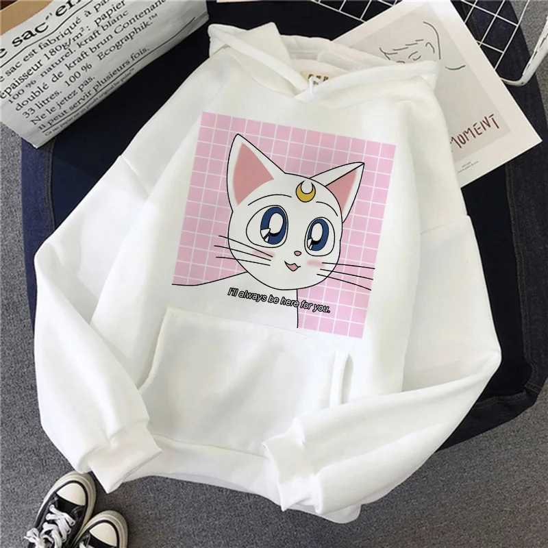 В морском стиле Женские С капюшоном kawaii забавные ulzzang Толстовка harajuku в Корейском