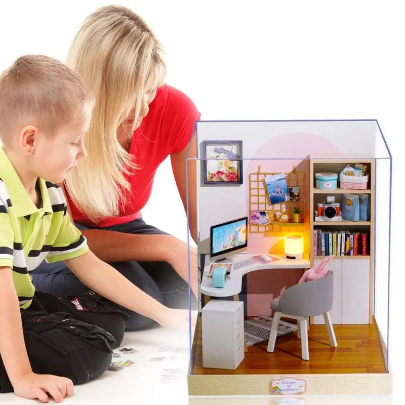 

Educational Toys Miniature Doll Lightweight Houses DIY Wooden Miniatura Doll Houses Miniature Dollhouse toys With Led Lights