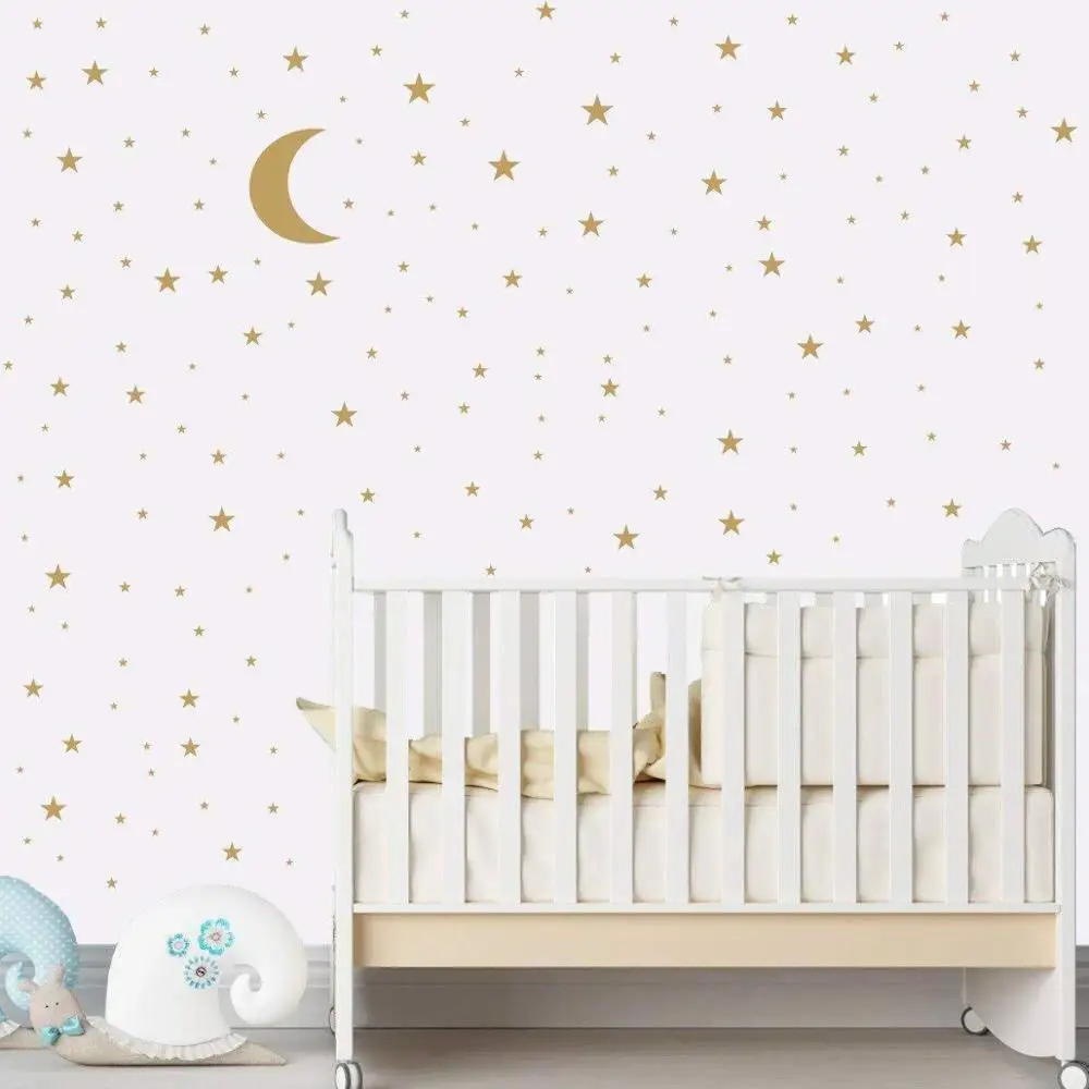 Золотая серебряная черная луна звезды наклейка на стену творческое искусство