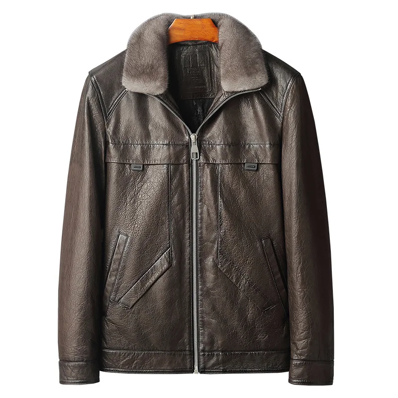 

ning middle-aged business head layer of sheep leather leather qiu dong outfit of men's leather jacket short coat