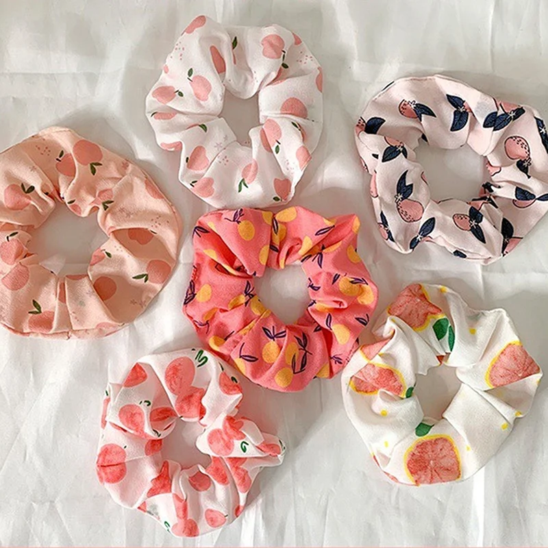 

Fashion Korea Sweet Cute Avocado Fruit Print Floral Scrunchies For Women Hair Accessorie Large Intestine Hair Circle