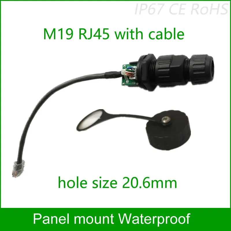 Kaufen M19 RJ45 Mit Ethernet Kabel Panel Mount Wasserdichte Stecker Mit Wasserdichte Kopf Staubdicht Kappe