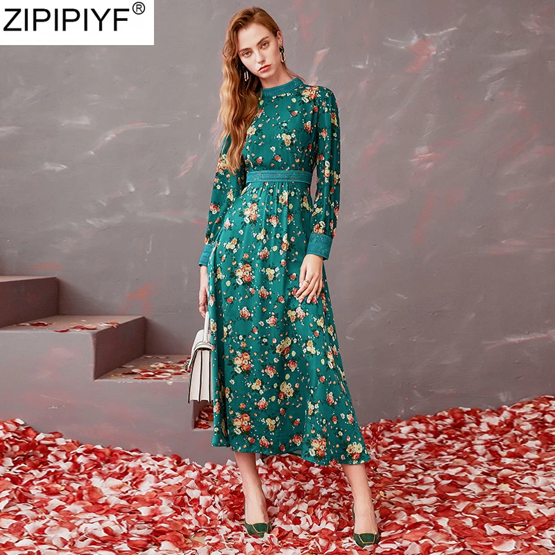 Женские платья с принтом винтажное платье длинным рукавом-фонариком круглым