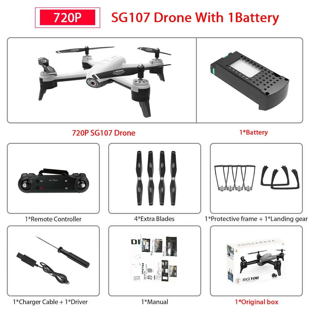 720P White SG106 1B SG106 WiFi FPV Радиоуправляемый Дрон с 720P или 1080P или 4K HD двойной камерой оптический поток воздушный видео Радиоуправляемый квадрокоптер для игрушек Детский Радиоуправляемый Дрон - Цвет: 720P White SG106 1B