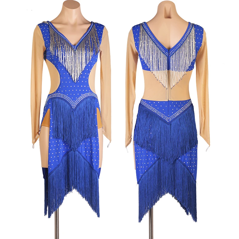 

Tube Bead Tassel Latin Dance Dress Women Customized Samba Rumba Competition Dancewear ChaCha Salsa Dancing Stage Costume YS2676