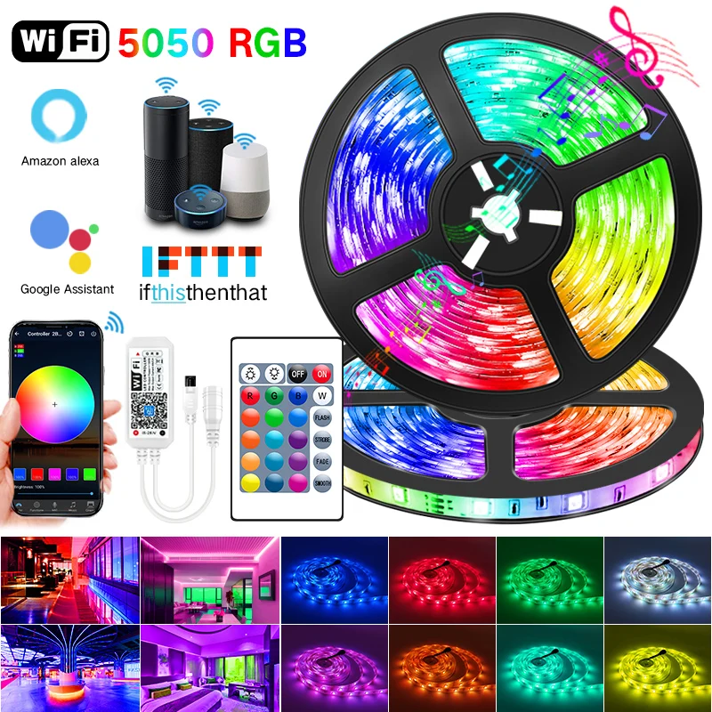 

Bluetooth LED Strip Lights WIFI RGB Tape 5050 SMD 5M 10M Waterproof 2835 for Room Decor 20M 15M Night Leds Diode Lamp