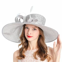new fedora wedding woman hats fashion style fascinator gry elegant church cap solid color wide brim top hat womens hat feather