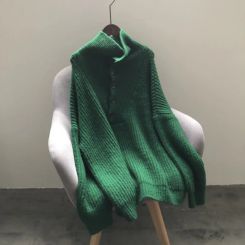 

Turtleneck Sweater Women 2020 Autumn Winter New Stylw Of Retro College Lapel Jumper Pullover Sweater Oversize Lazy Wind Female