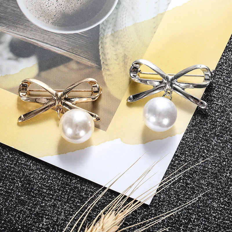 Hot Sale 2019 Korean Silver Color Pearl Bead Brooches For Women Cardigan Scarf Bow Fixed Anti Wearing Buckle Enamel Pin Jewelry | Украшения