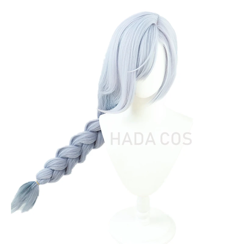 Game Genshin Impact Shenhe Cosplay Wig Blue White Color Long Braids Headwear Heat Resistant Synthetic Hair 100cm | Тематическая