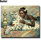 Алмазная 5D Вышивка сделай сам, набор для алмазной вышивки крестиком с изображением Африканской женщины и белого тигра, домашний декор