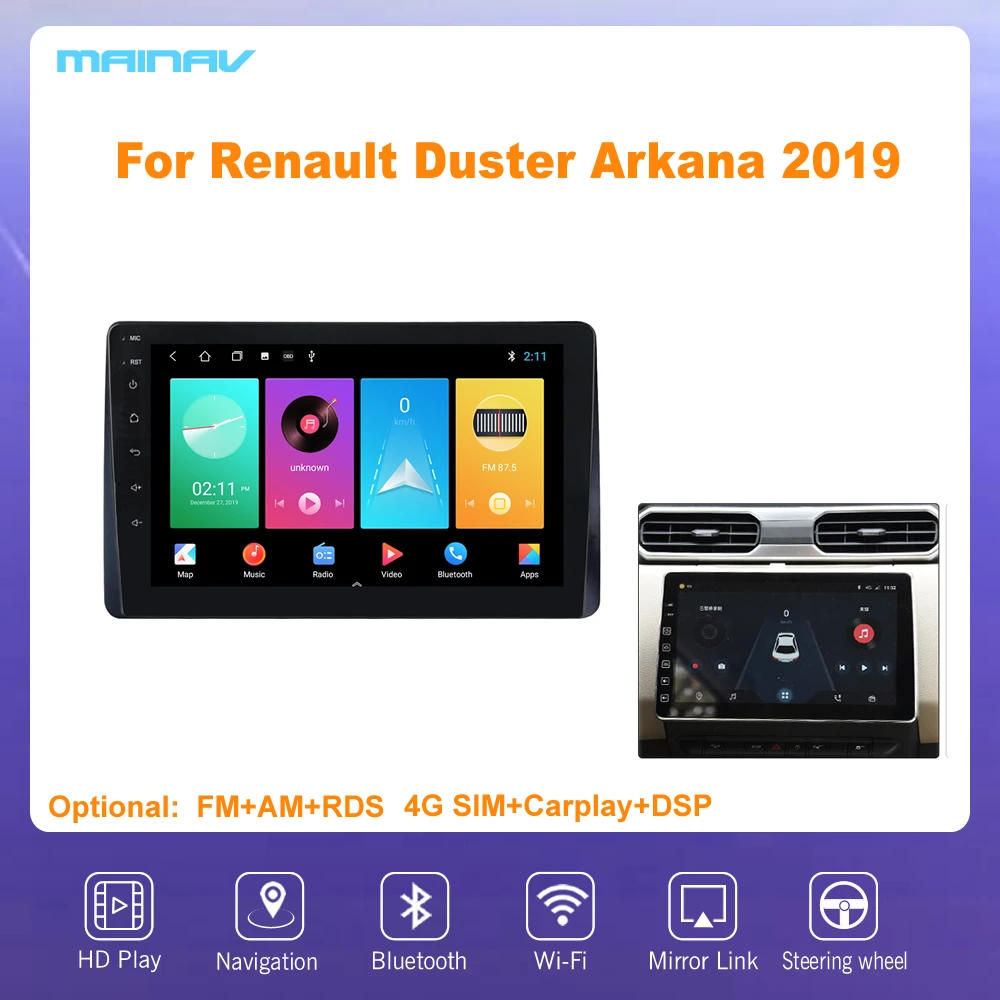 

Автомобильный радиоприемник для Renault Duster Arkana, 10 дюймов, Android 10, 2019 RDS, GPS