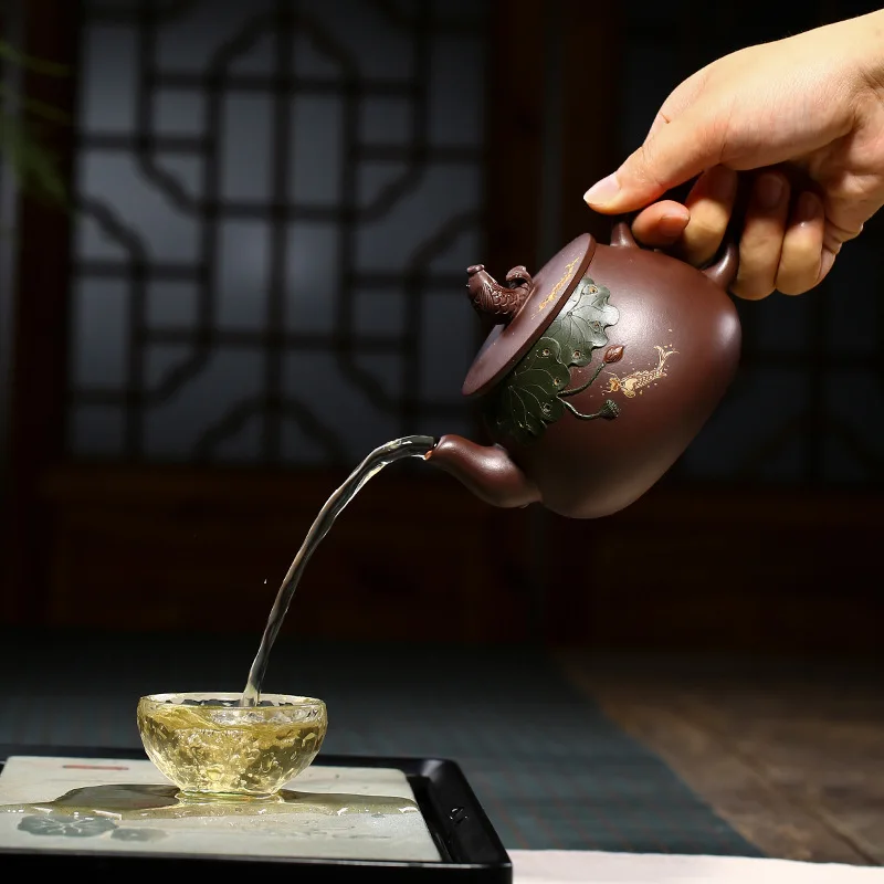 

Yixing Purple Clay Teapot, Zisha, Tea Set, Drinking Set, Handmade, Yuyue Lotus Pond Teapot,Drinkware,Teaware,Suit Green Tea