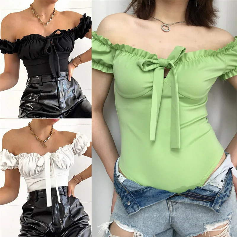 Off Shoulder women romper top Summer Strapless Ruched Sexy Bodysuit jumpsuits Overalls Costume Bandage Slim Casual Club Outfits 2