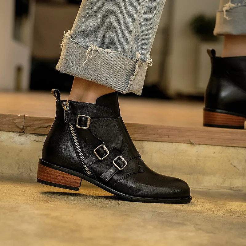 YMECHIC/байкерские кожаные ботильоны Новинка осенне-зимние ботинки с пряжкой в