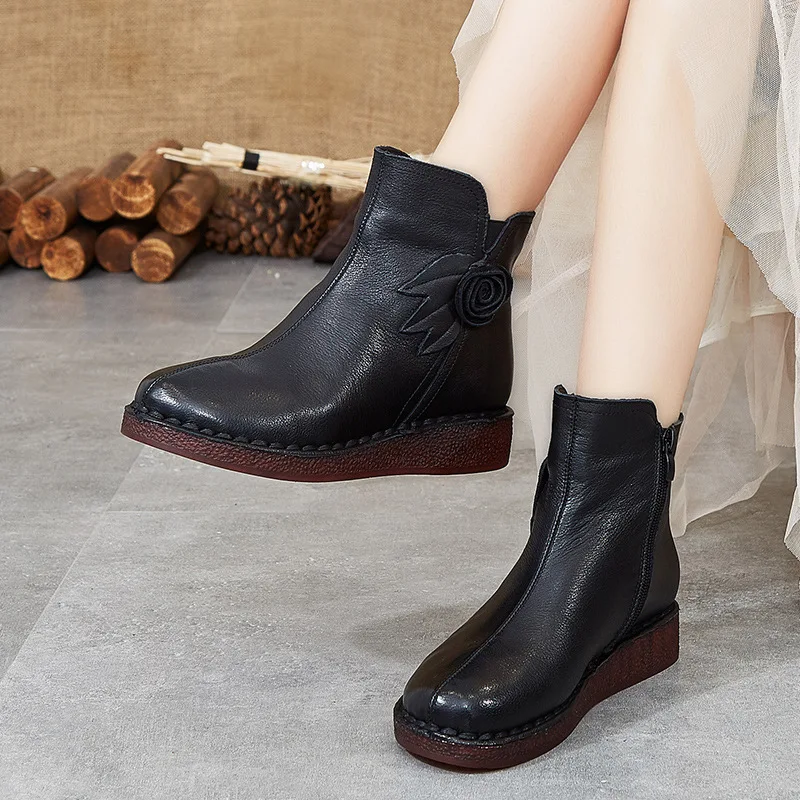 

New Boots Women Large Rubber Women's Shoes Leather New Round Shoes For Women 2021 Short Casual Woman Shoes
