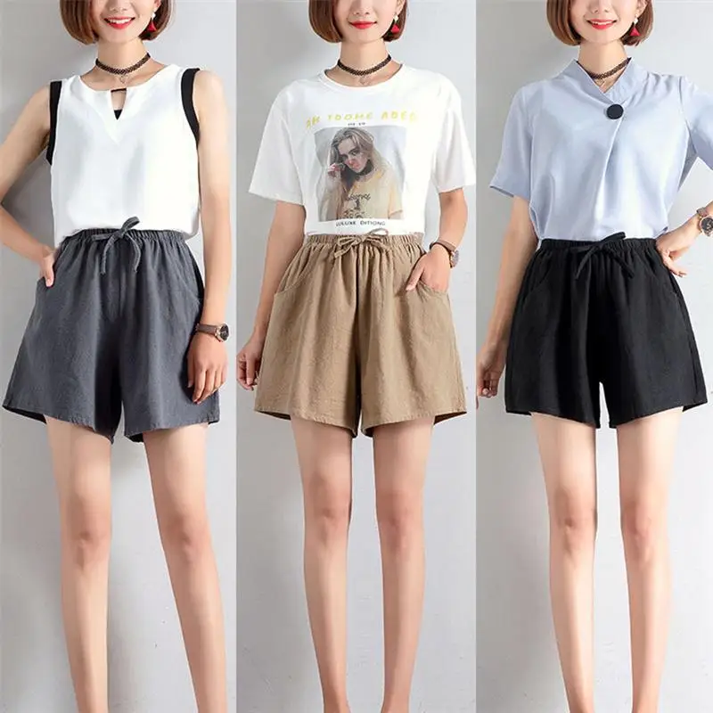 

Cotton Linen Shorts Women Summer Loose Pants Casual Shorts Breathable Short Trouser Fashion Costume for Lady
