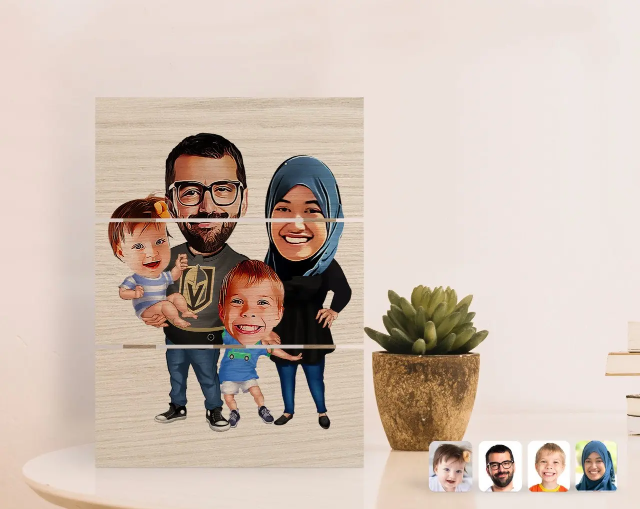 

Персонализированная семейная карикатура для подставки под деревянный поддон E-3