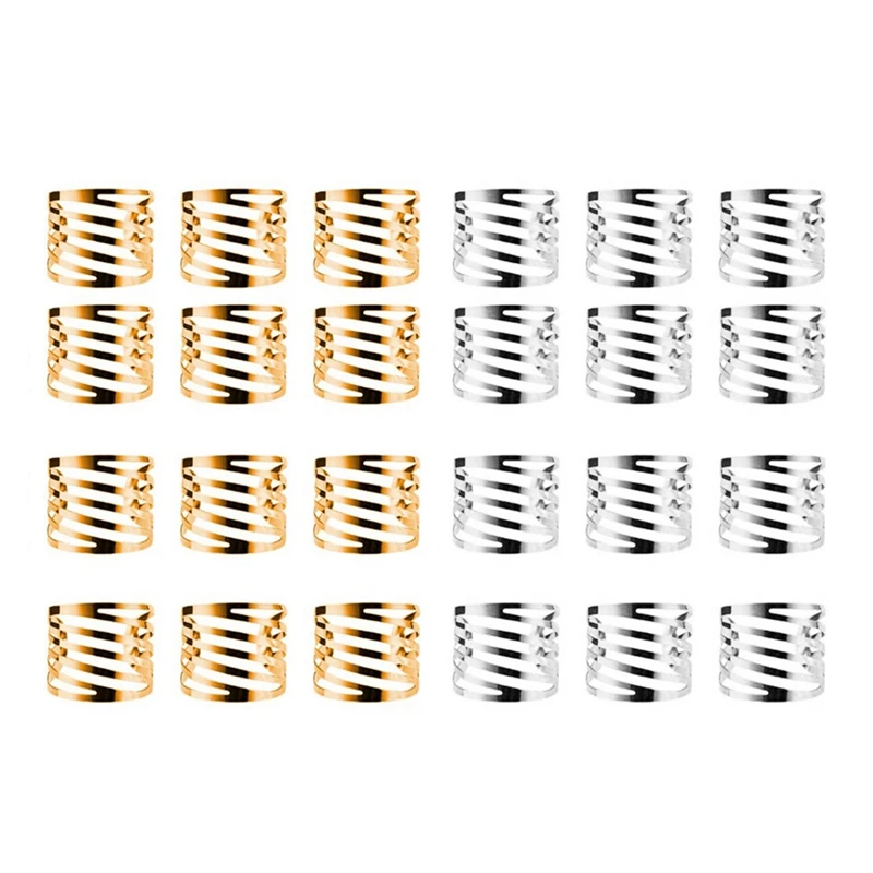 

24 Pcs Wedding Napkin Rings Table Decoration Gatherings Everyday Use Napkin Buckle, 12 Pcs Golden & 12Pcs Silver