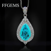 ffgems paraiba tourmaline emerald gemstone water drop silver gold color new earrings necklace 2020 for women girl gift wholesale