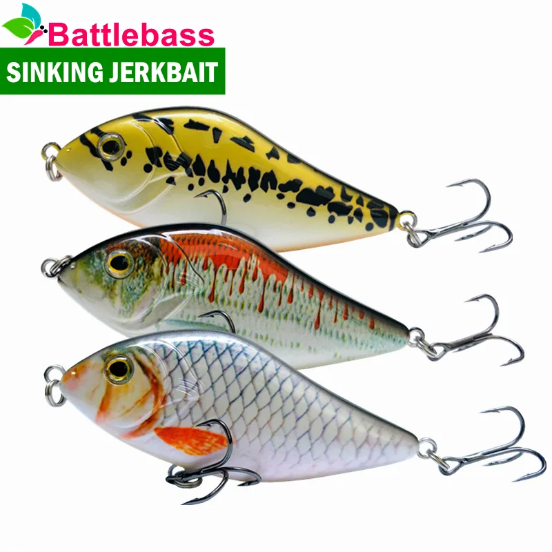 

BATTLEBASS 3PCS/SET 3D Eyes Fishing Lures For Shad Troute Pike 4inch 1.6oz Hard Jerkbait Slow Sinking For Seawater Freshwater