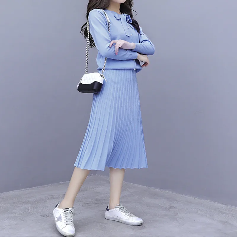 Женское платье осень зима вязаный комплект из 2 предметов женский свитер