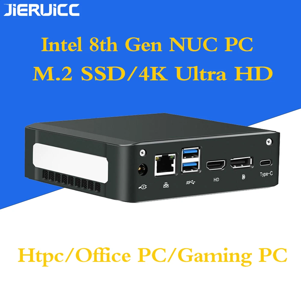 NUC Мини ПК Windows 10 Intel 8th i3 i5 i7 M.2 SSD Настольный карманный компьютер HDMI DP двойной дисплей HTPC игровой ПК