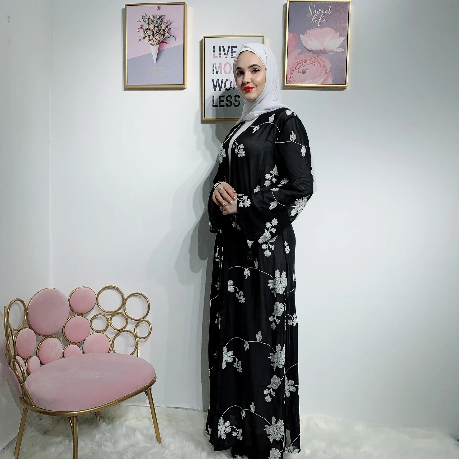 Женское длинное платье-кимоно Abaya элегантное принт в мусульманском стиле платье