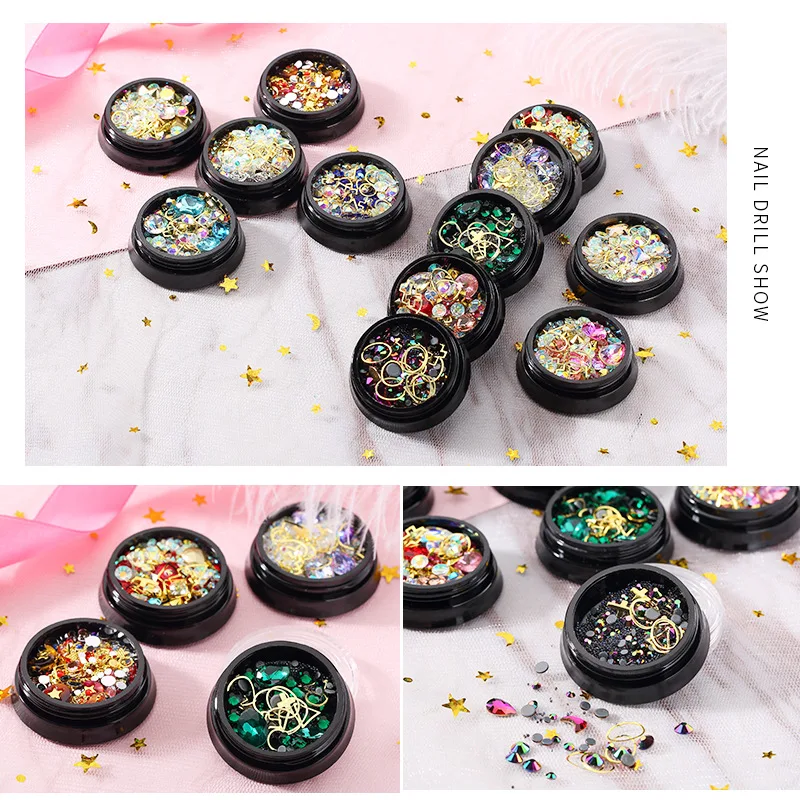 1 коробка смешанные дизайнерские украшения стразы для дизайна ногтей цветные