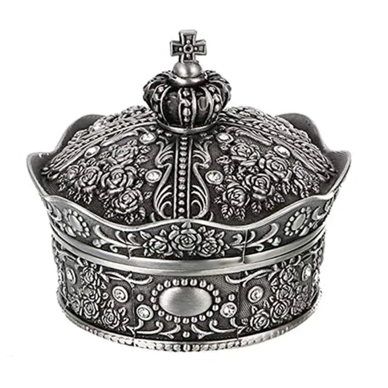 

Vintage Jewelry Box Antique Crown Design Trinket Treasure Chest Storage (L)
